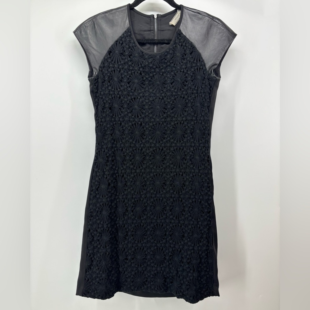 Cluny black crochet dress with faux leather sleeves 2